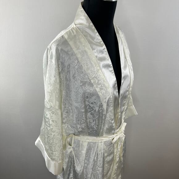 Vintage Victoria's Secret Gold Label White Satin Floral Kimono-Style Robe VTG OS - Picture 7 of 10